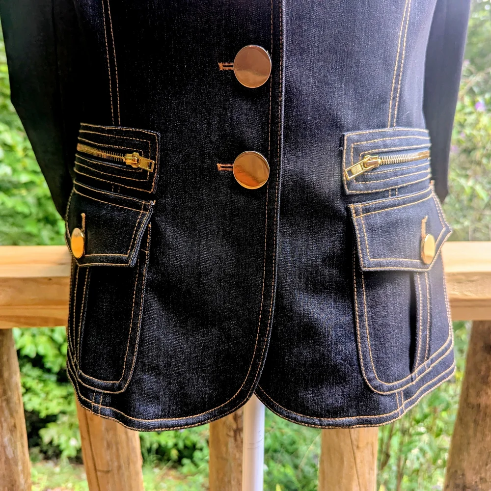 Cache' Contour Collectic Elegant Dark Blue/Gray Denim Women's Blazer - Picture 13 of 16